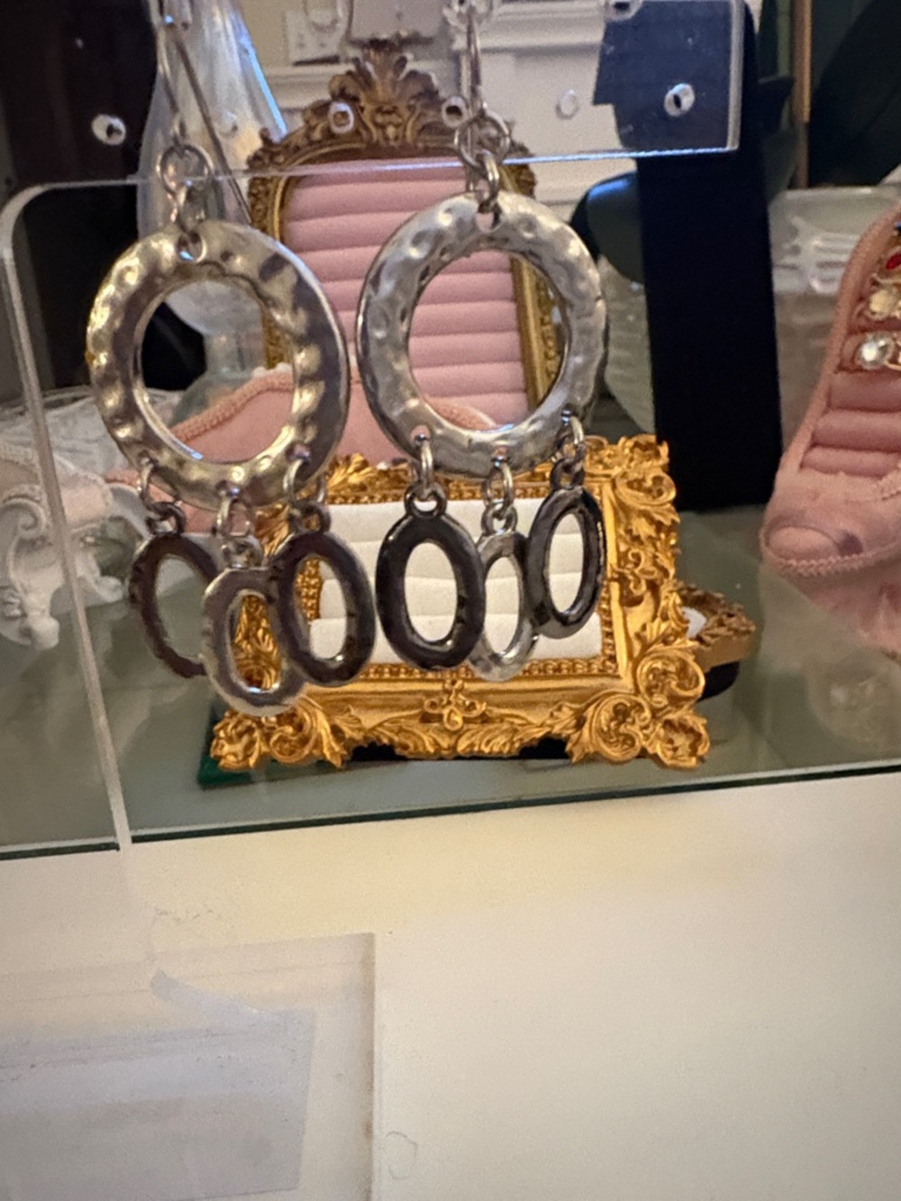 Hammered Silver-Tone Dangle Hoop Earrings